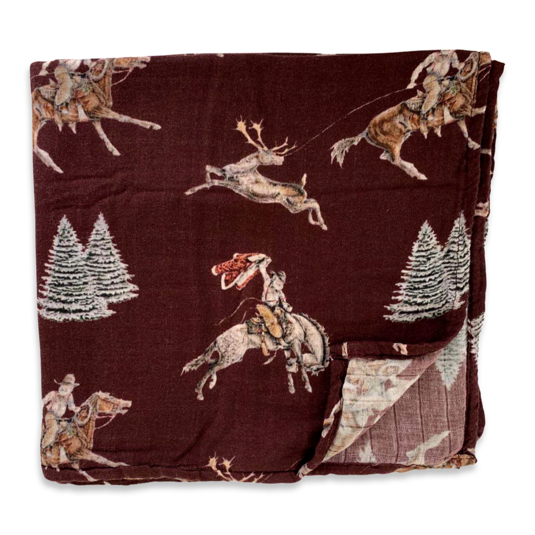Traditional Red Cowboy Christmas Bamboo Muslin Swaddle