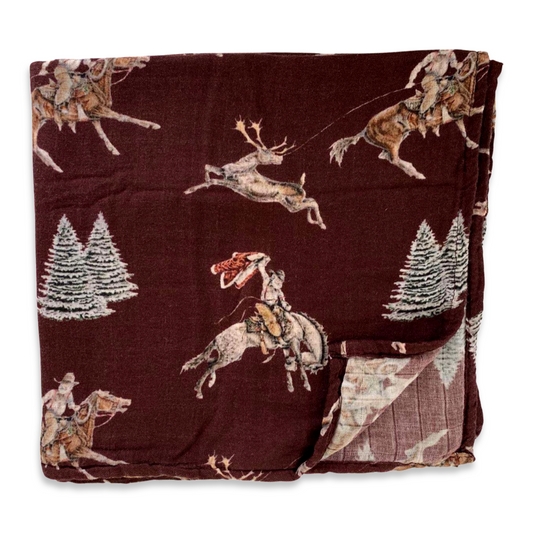 Traditional Red Cowboy Christmas Bamboo Muslin Swaddle