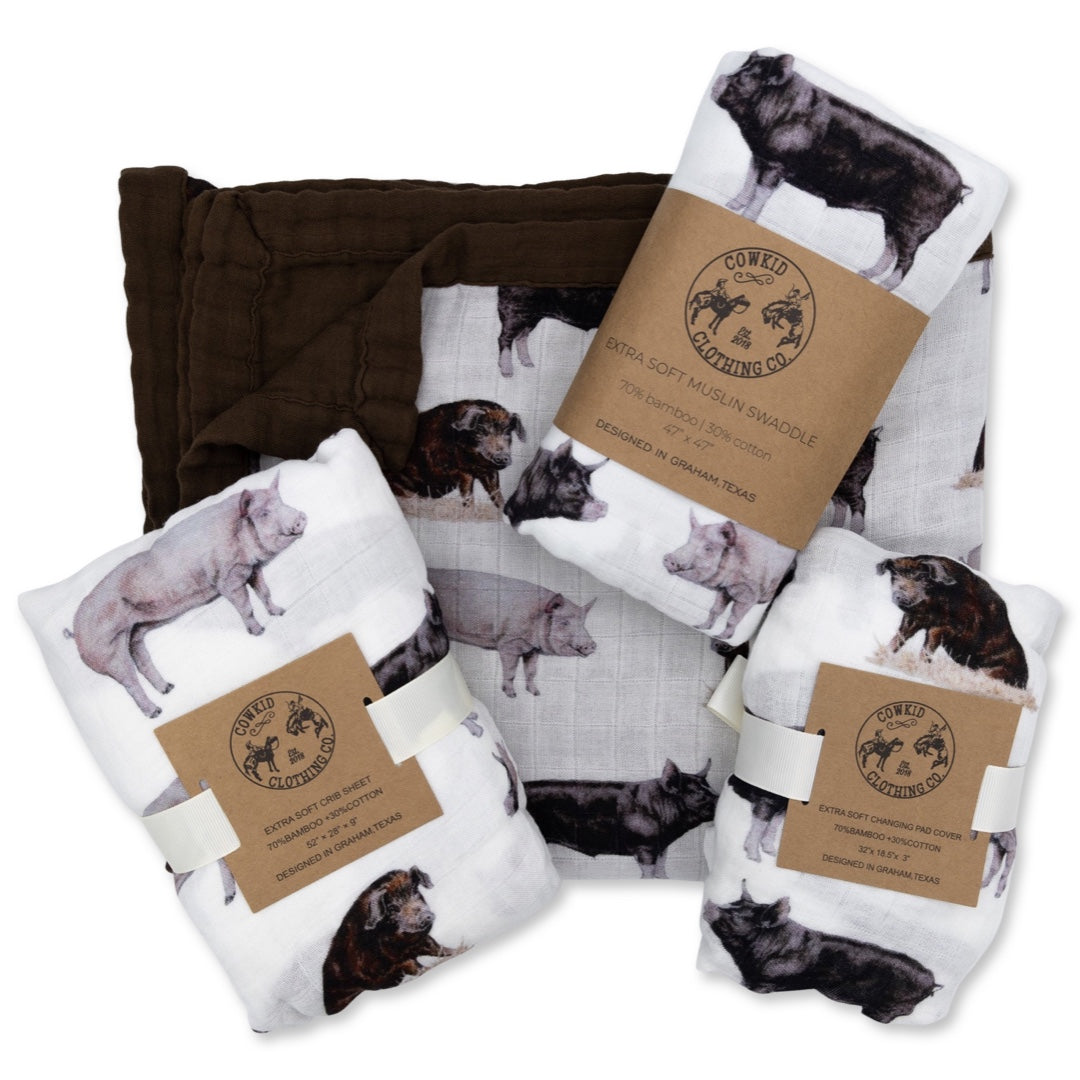 Pig Bamboo Muslin Blanket