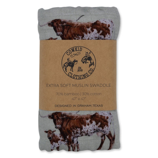 Sagebrush Longhorn Bamboo Muslin Swaddle