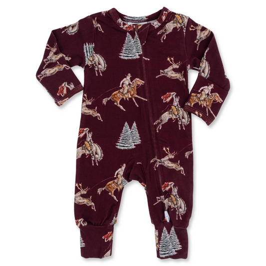 Traditional Red Cowboy Christmas Folding Feet Jammies