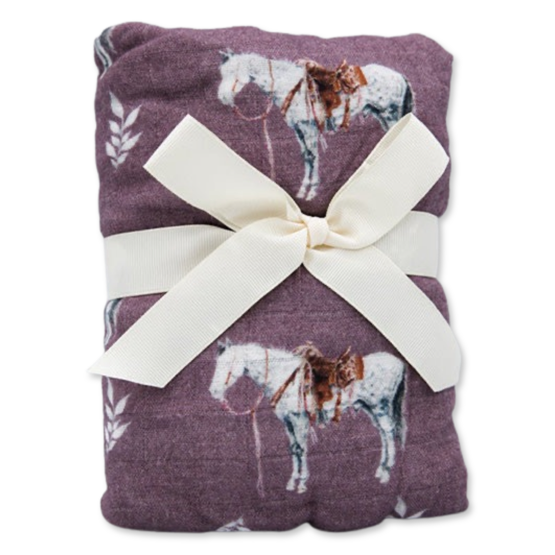 Mauve Ranch Horse Bamboo Muslin Crib Sheet