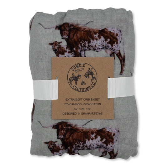 Sagebrush Longhorn Bamboo Muslin Crib Sheet