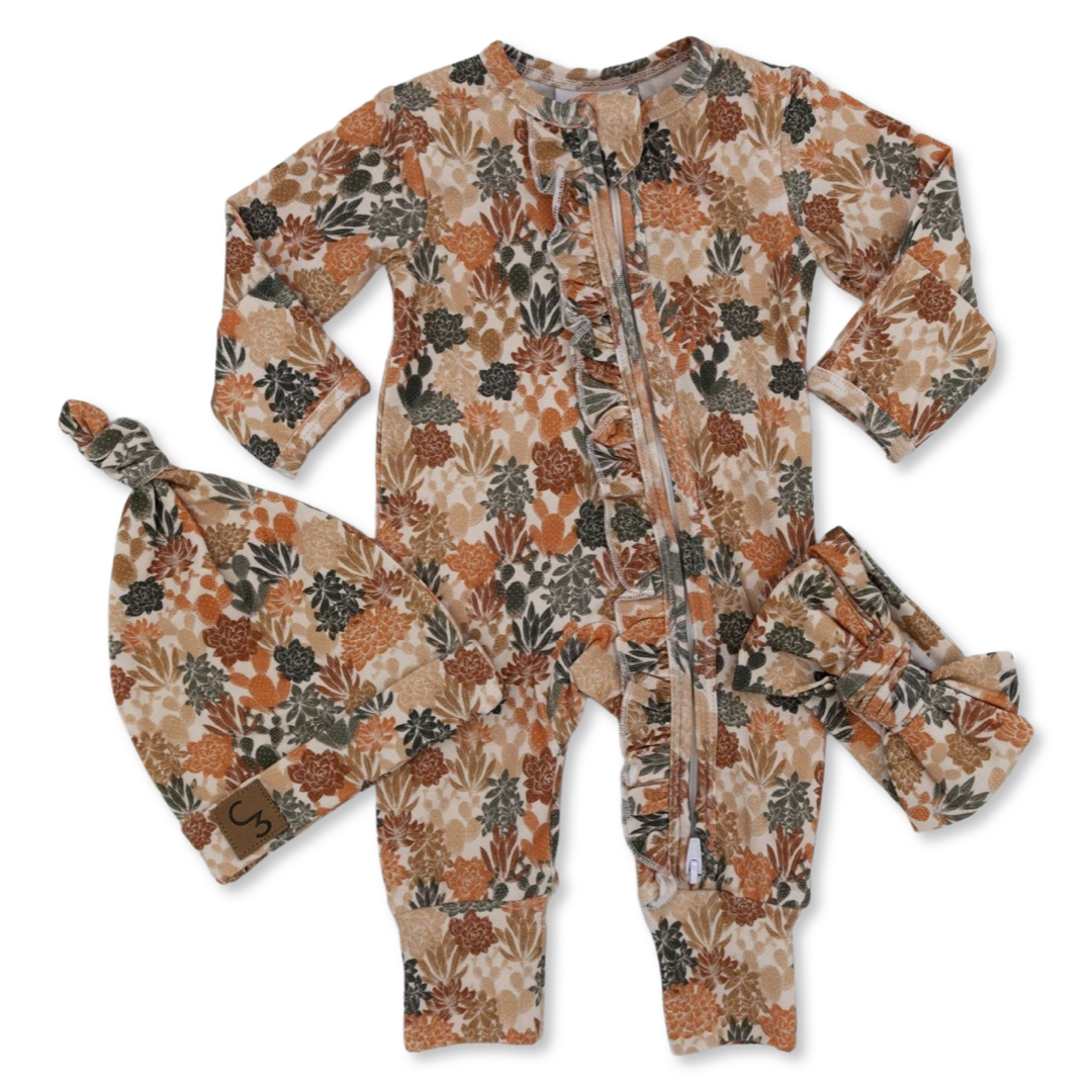 Fall Cactus-Ruffled-Folding Feet Jammies