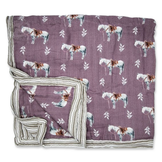Mauve Ranch Horse Bamboo Muslin Blanket
