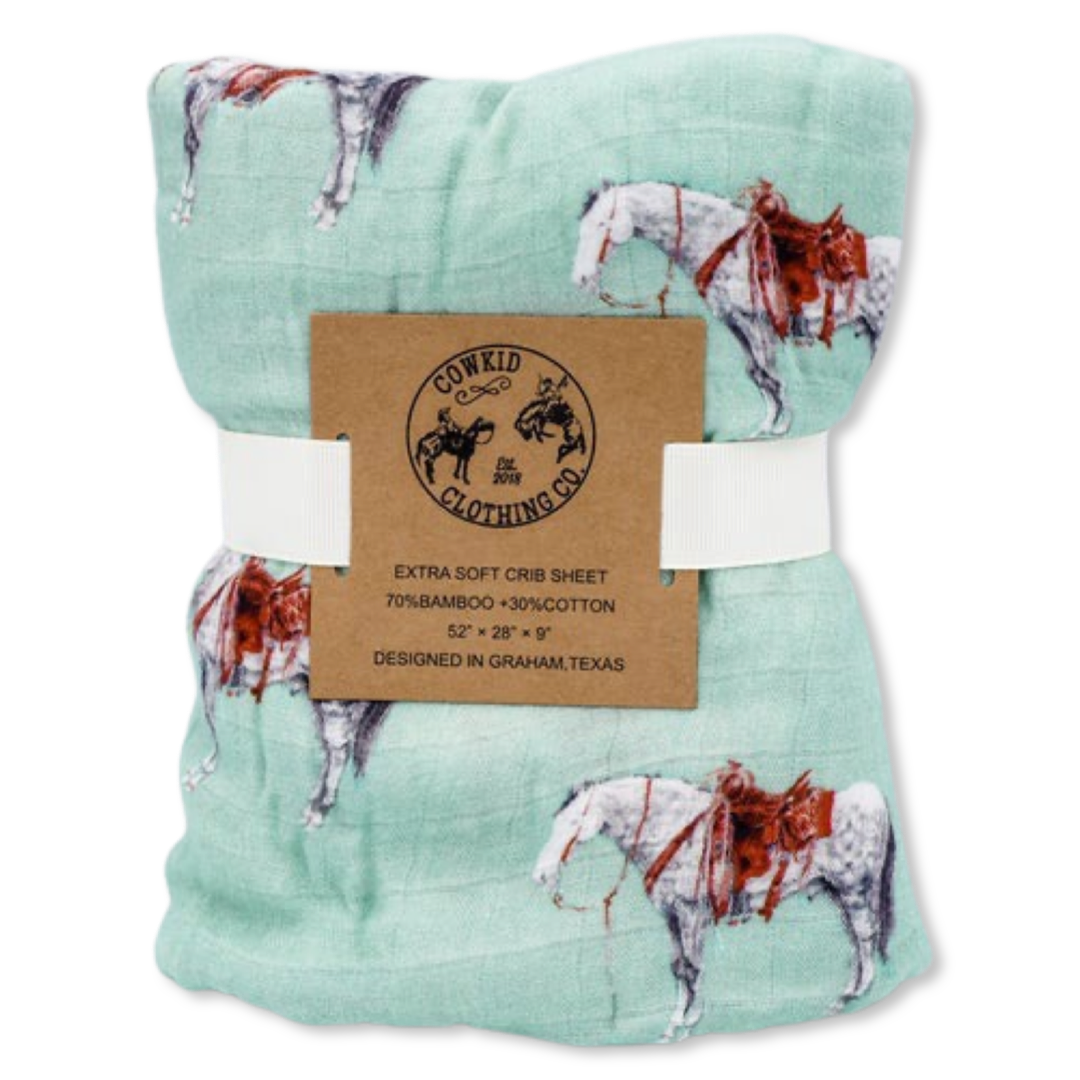 Sage Ranch Horse Bamboo Muslin Crib Sheet