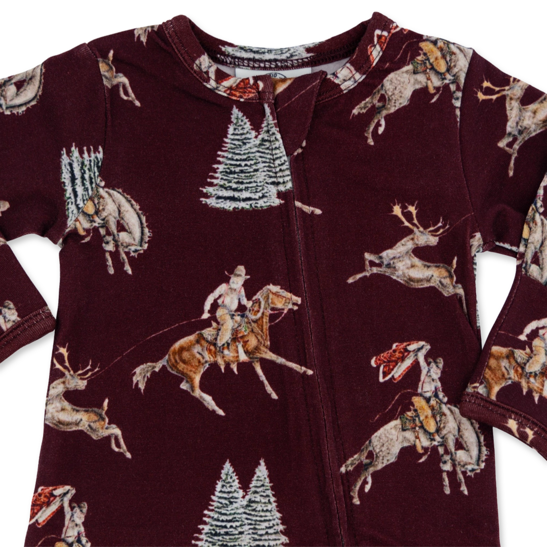 Traditional Red Cowboy Christmas Folding Feet Jammies