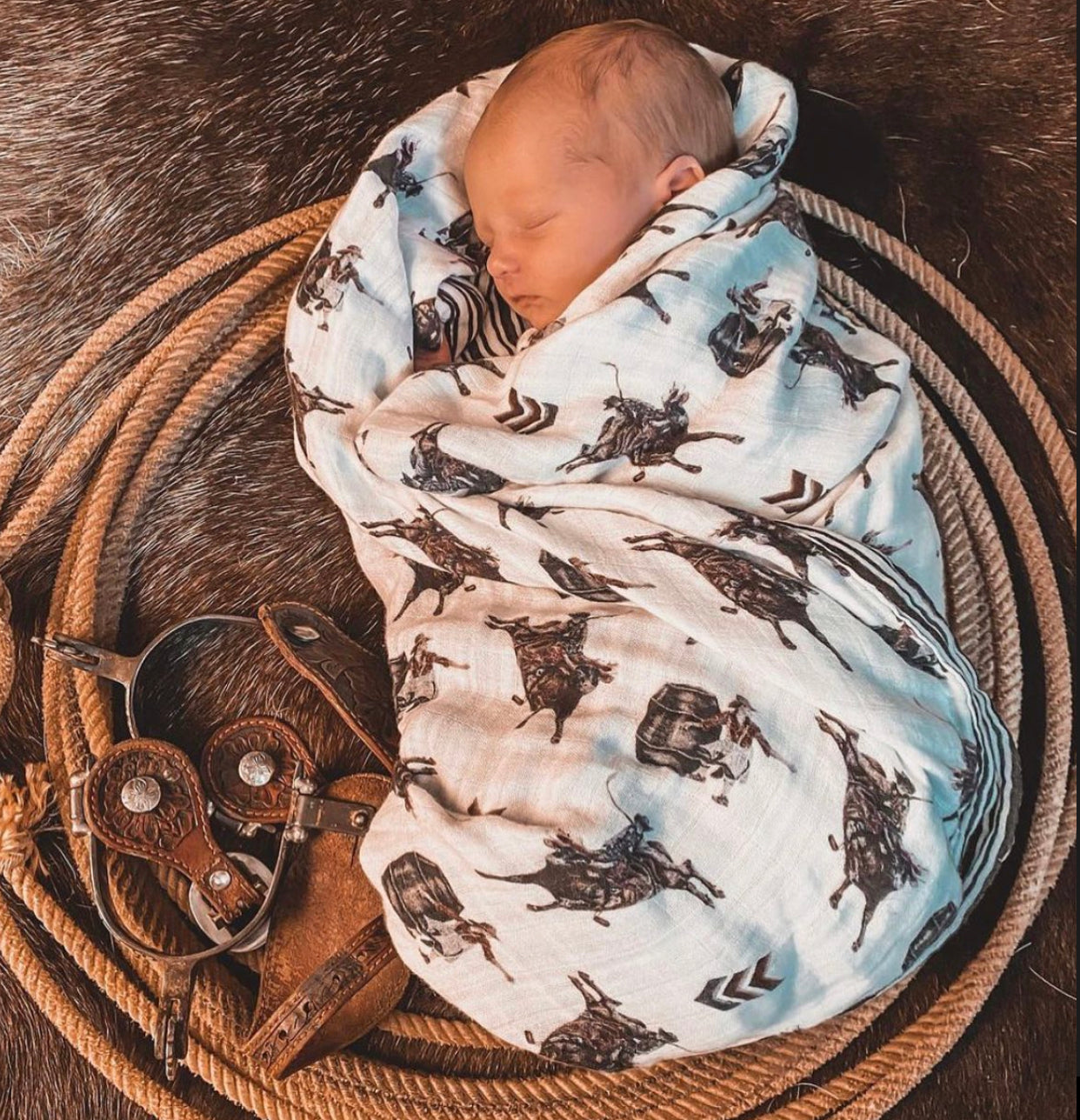 Bull Rider Bamboo Muslin Swaddle