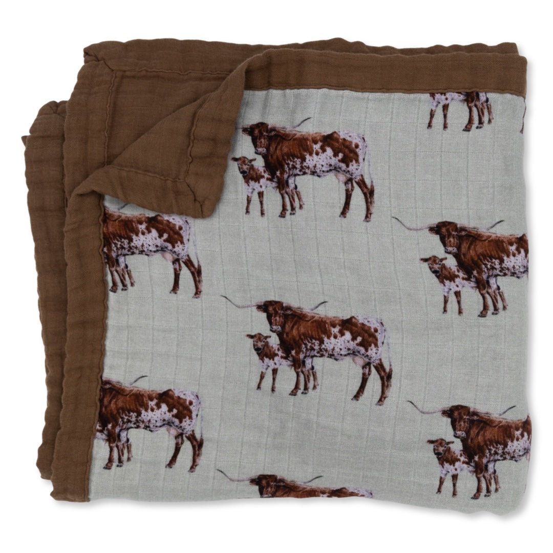 Sagebrush Longhorn Bamboo Muslin Blanket
