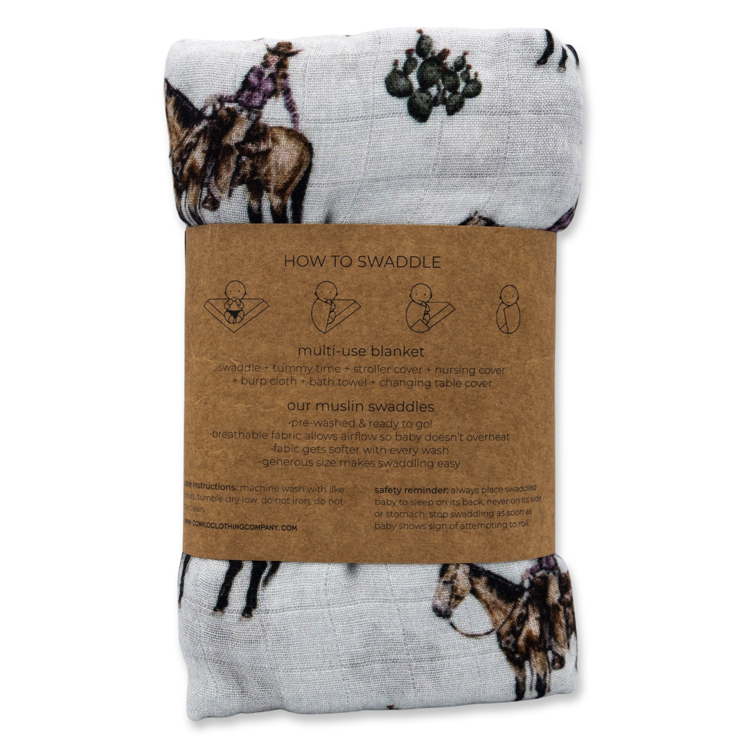 Cowgirls & Cactus Bamboo Muslin Swaddle
