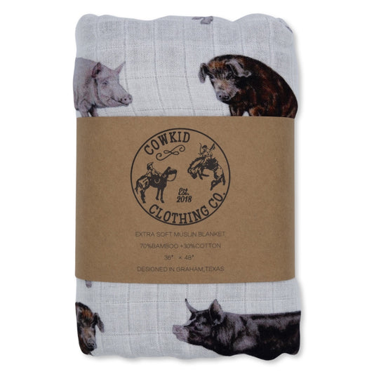 Pig Bamboo Muslin Blanket