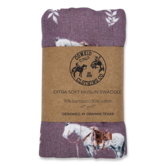 Mauve Ranch Horse Bamboo Muslin Swaddle