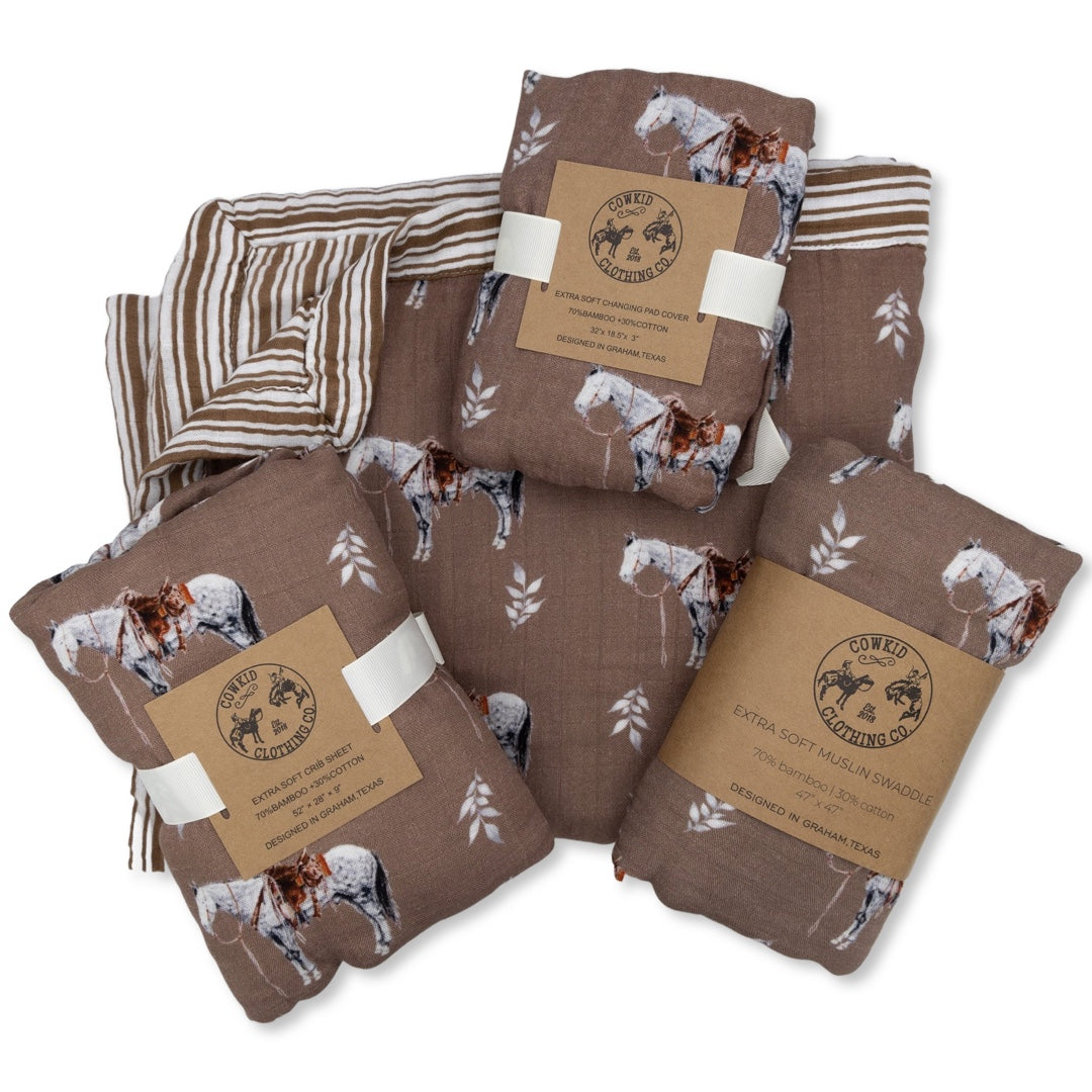 Almond Ranch Horse Bamboo Muslin Blanket