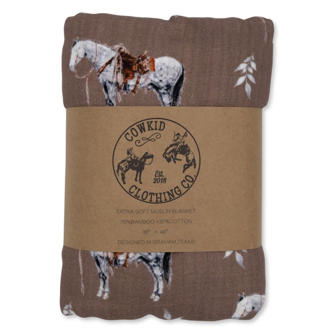 Almond Ranch Horse Bamboo Muslin Blanket Cowkid Clothing Company