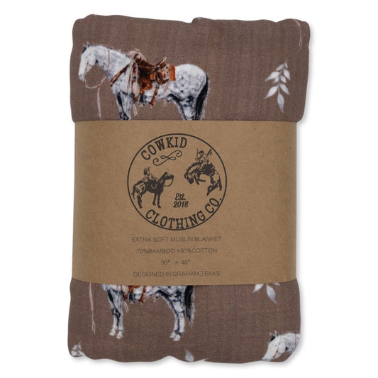 Almond Ranch Horse Bamboo Muslin Blanket