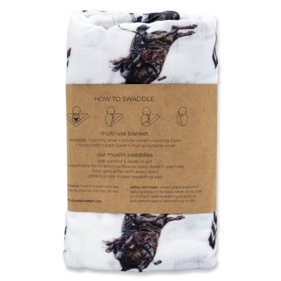 Bull Rider Bamboo Muslin Swaddle