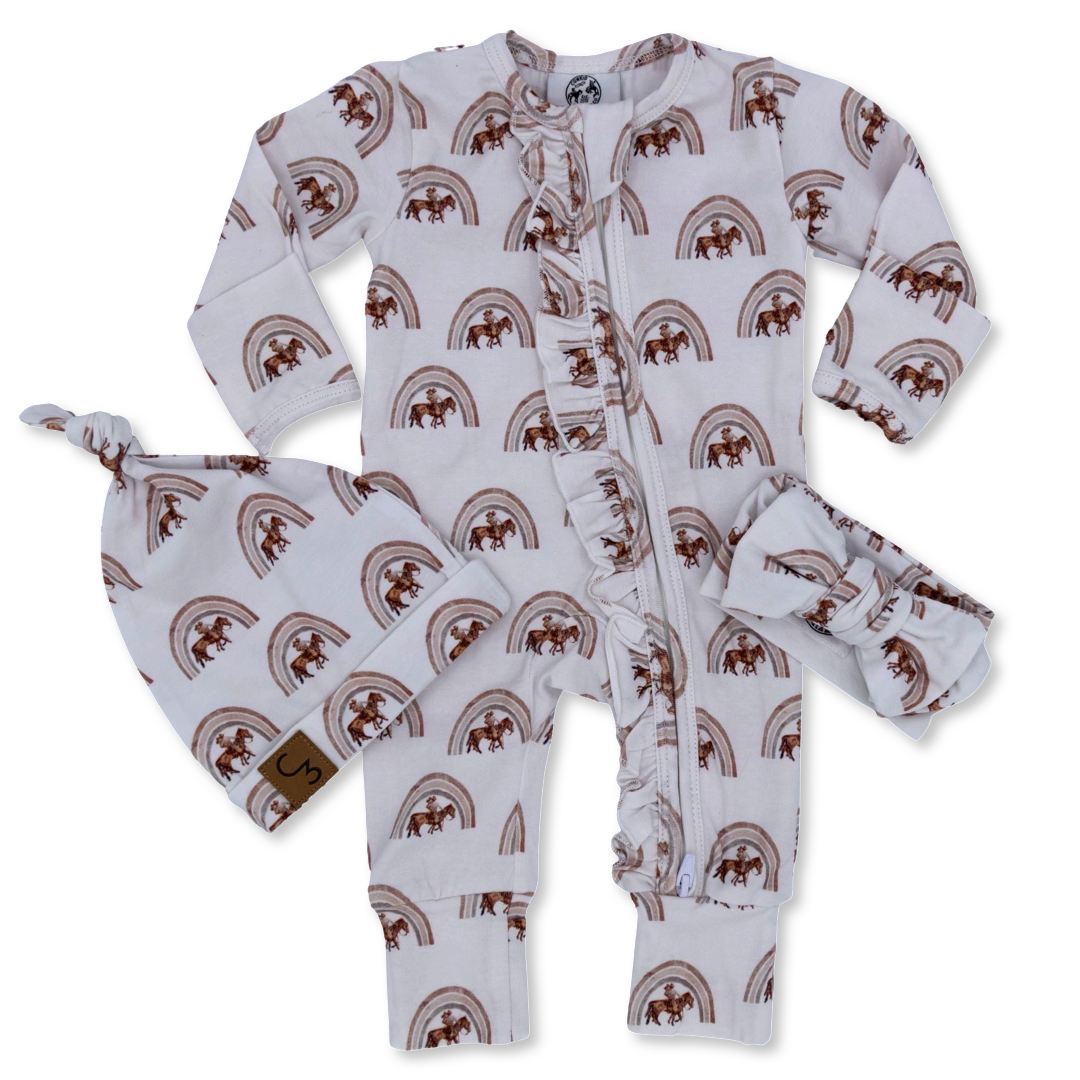 Rainbow Baby- Ruffled- Folding Feet Jammies