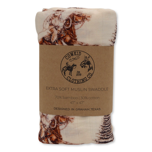 Vintage Beige Cowboy Christmas Bamboo Muslin Swaddle