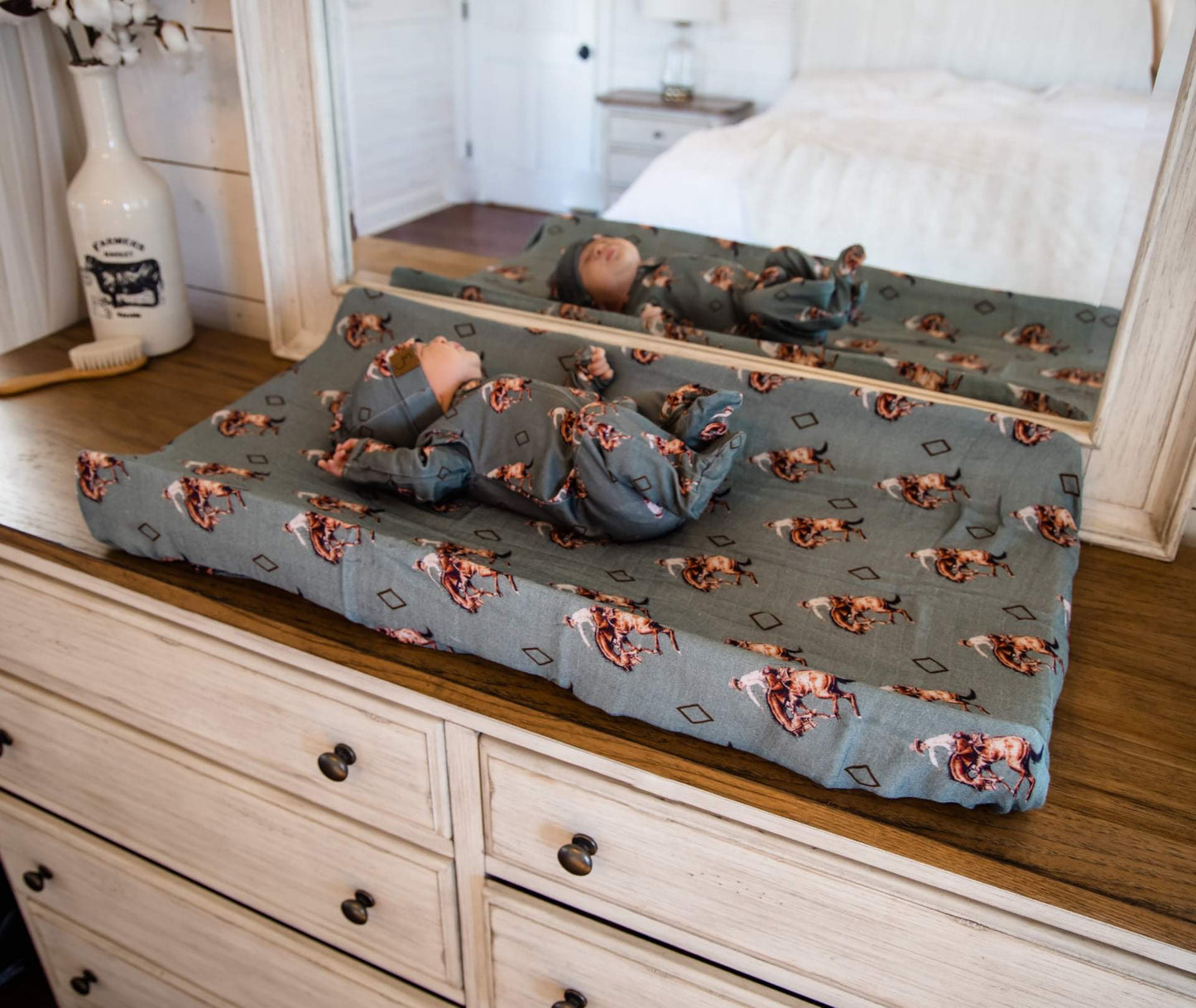 Teal Bronc Bamboo Muslin Swaddle