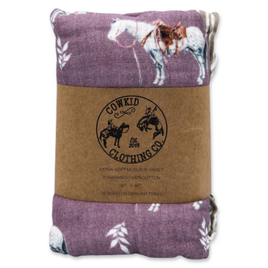 Mauve Ranch Horse Bamboo Muslin Blanket