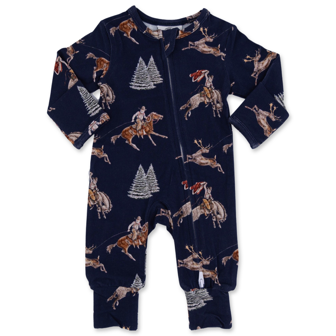 Classic Navy Cowboy Christmas Folding Feet Jammies