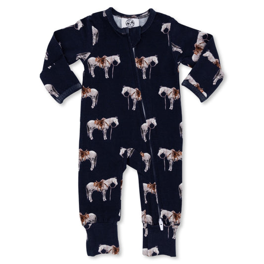 Navy Ranch Horse Folding Feet Jammies