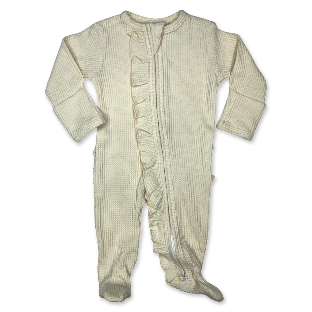 Beige -Ruffled- Waffle Footed Jammies