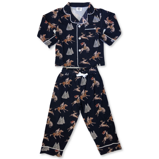 Classic Navy Cowboy Christmas Pajama Set