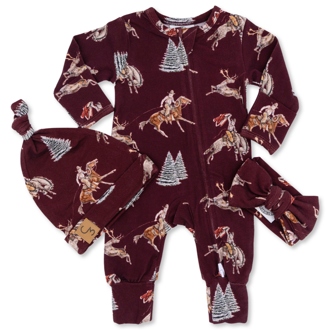 Traditional Red Cowboy Christmas Folding Feet Jammies