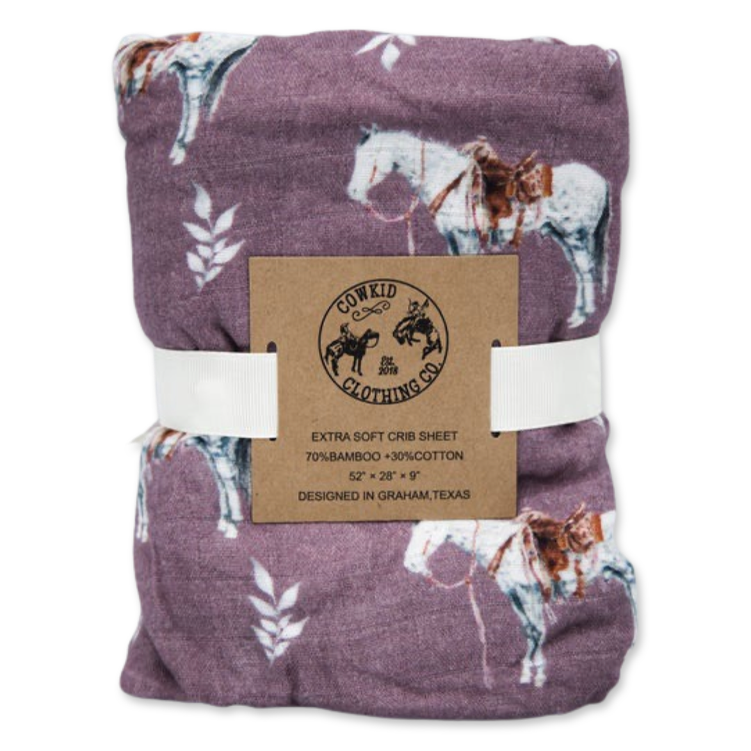 Mauve Ranch Horse Bamboo Muslin Crib Sheet