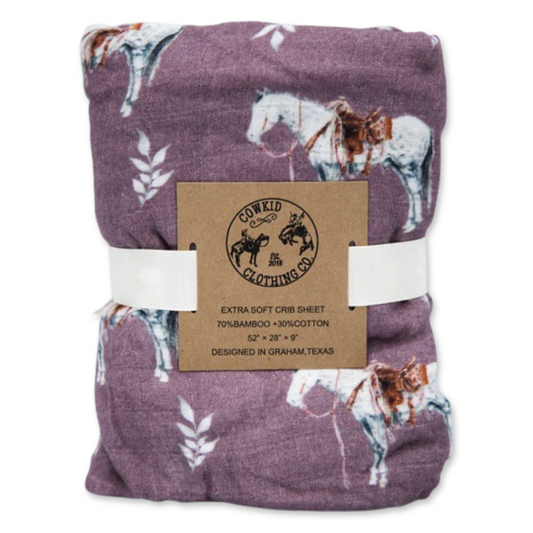 Mauve Ranch Horse Bamboo Muslin Crib Sheet