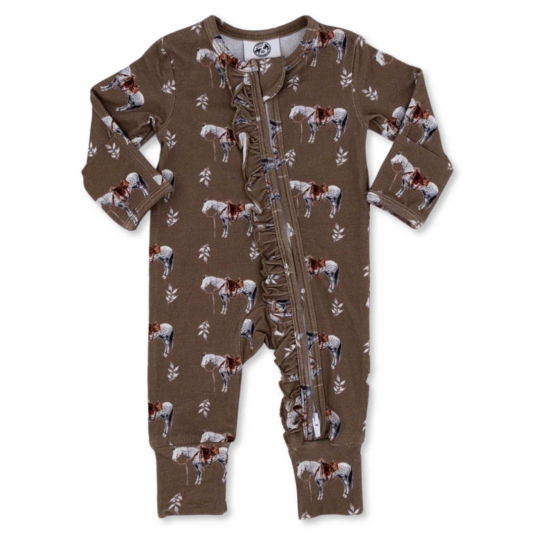 Almond Ranch Horse -Ruffled- Folding Feet Jammies