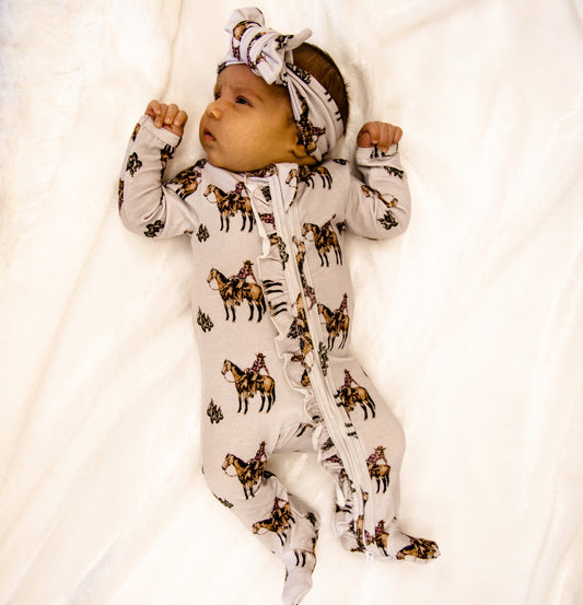 Cowgirls & Cactus -Ruffled- Folding Feet Jammies