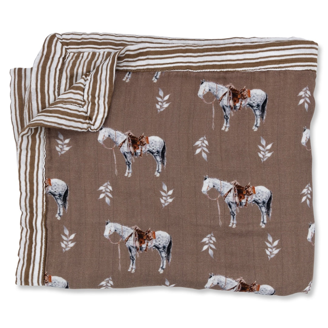 Almond Ranch Horse Bamboo Muslin Blanket