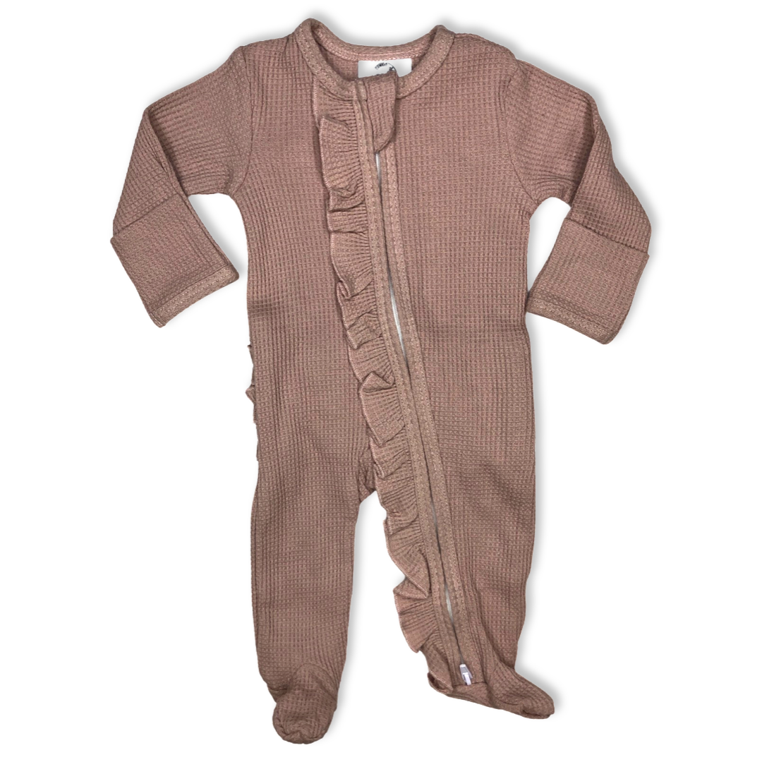 Dusty Pink -Ruffled- Waffle Footed Jammies