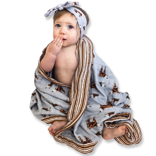 Hereford & Rust Stripe Bamboo Muslin Blanket