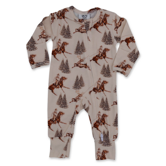Vintage Beige Cowboy Christmas Folding Feet Jammies