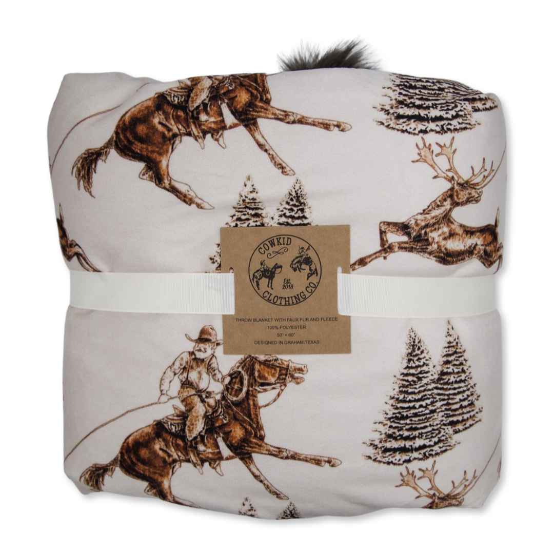 Vintage Beige Cowboy Christmas Throw