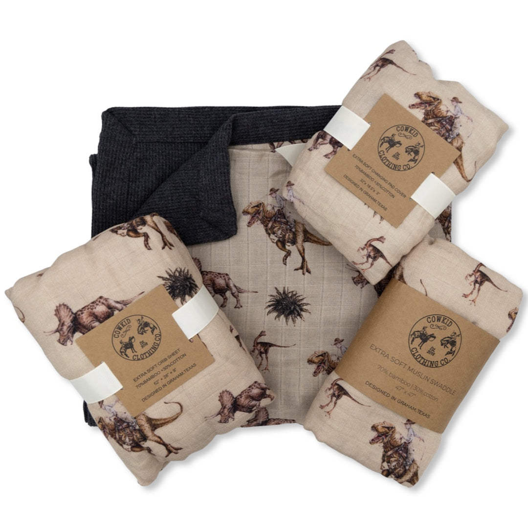Cowboy Dino Bamboo Muslin/Waffle Blanket