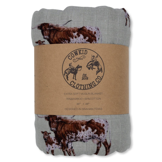 Sagebrush Longhorn Bamboo Muslin Blanket