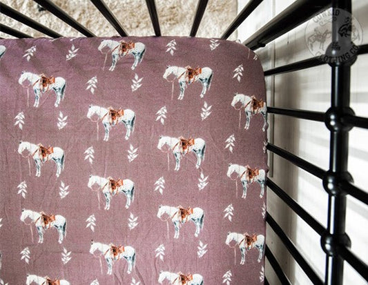 Mauve Ranch Horse Bamboo Muslin Crib Sheet