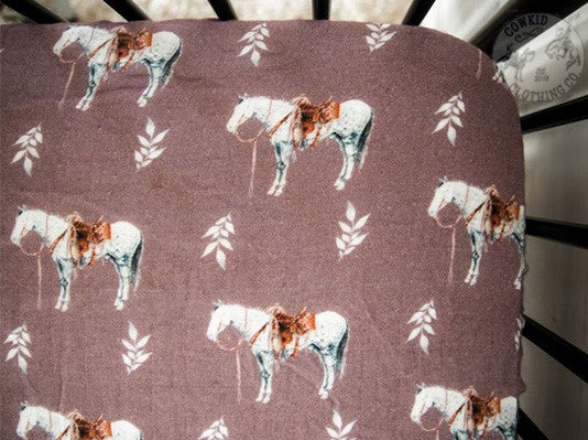 Mauve Ranch Horse Bamboo Muslin Crib Sheet