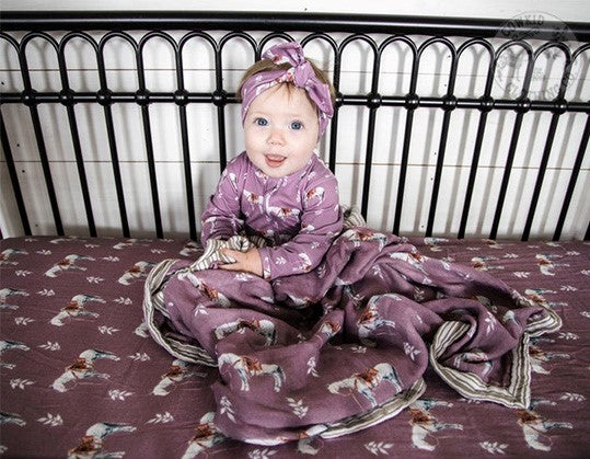 Mauve Ranch Horse Bamboo Muslin Crib Sheet