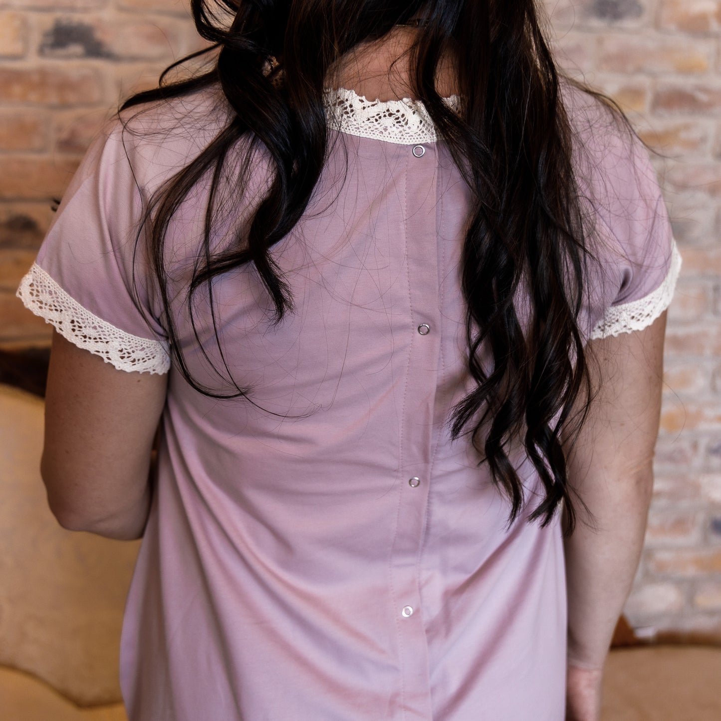 Dusty Rose Hospital Approved Gown with Lace Trim