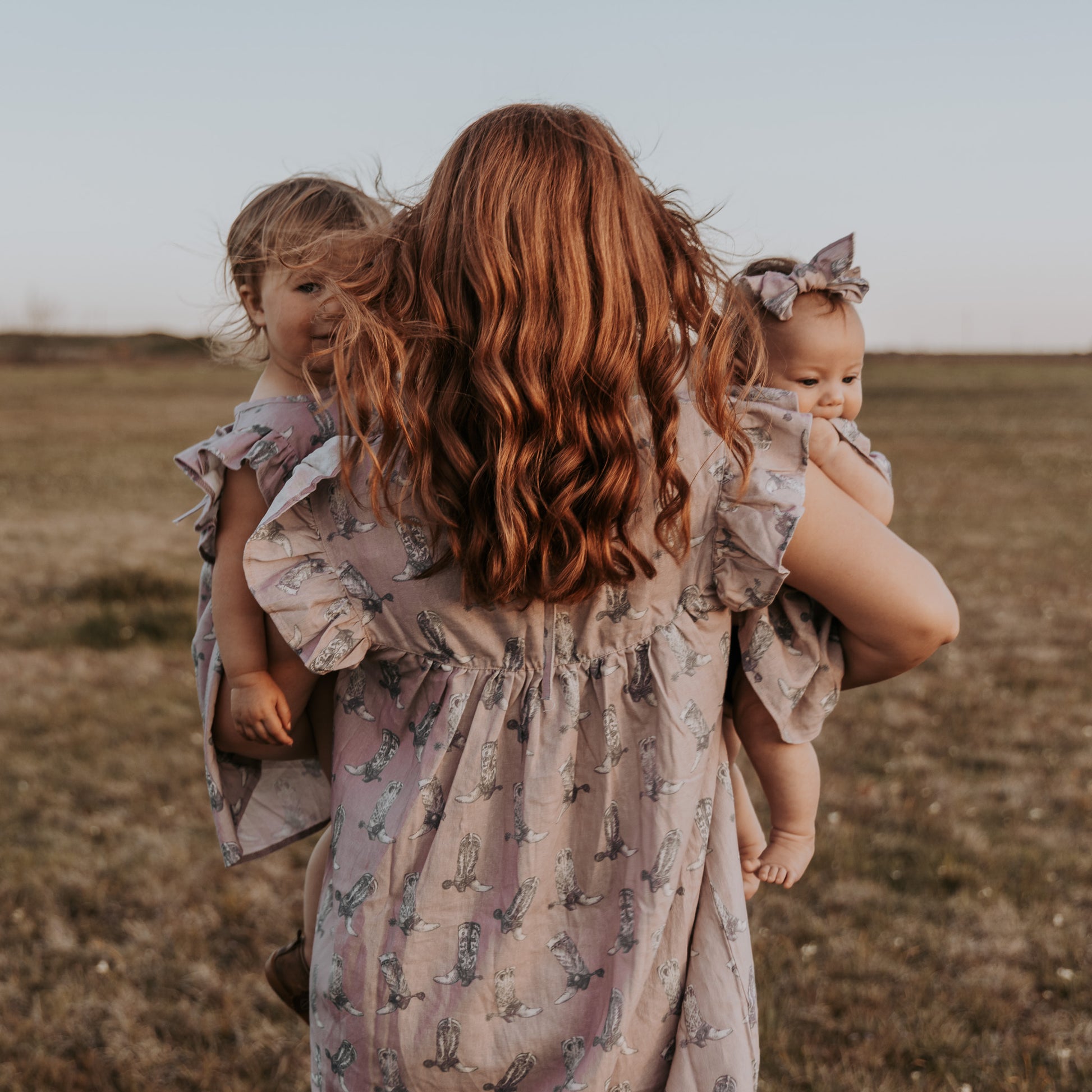 Dusty Rose Boots Cotton Linen Dress / Matching Bow Cowkid Clothing Company Dusty Rose Boots Cotton Linen Dress / Matching Bow Cowkid Clothing Company