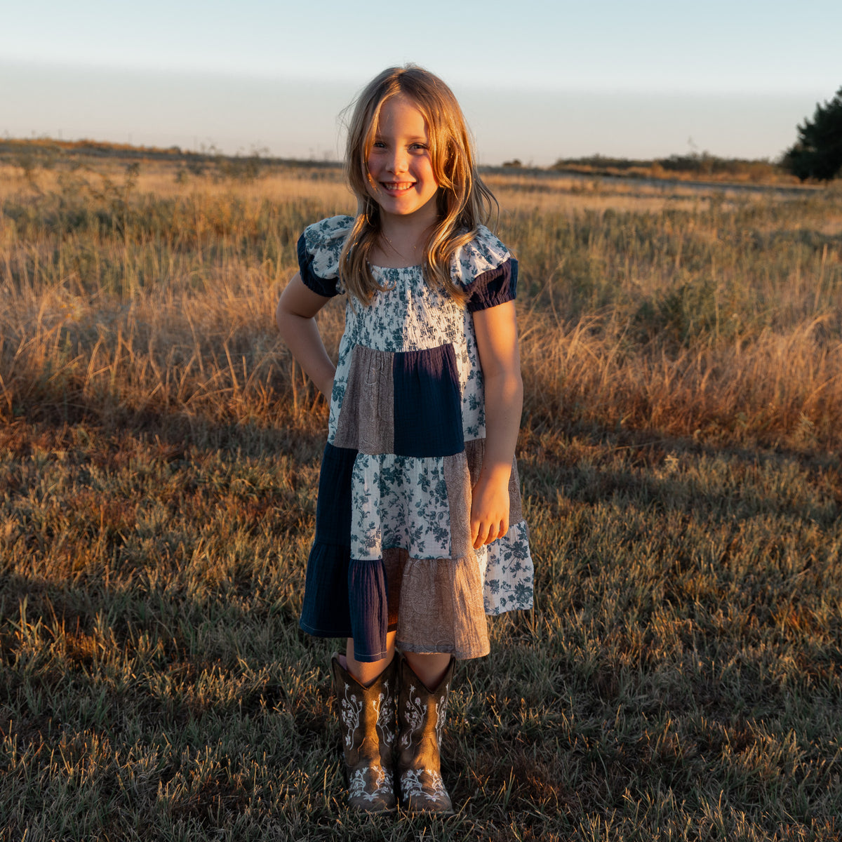 Cowboy Charm Patchwork Cotton Gauze Dress (Infant-Adult)