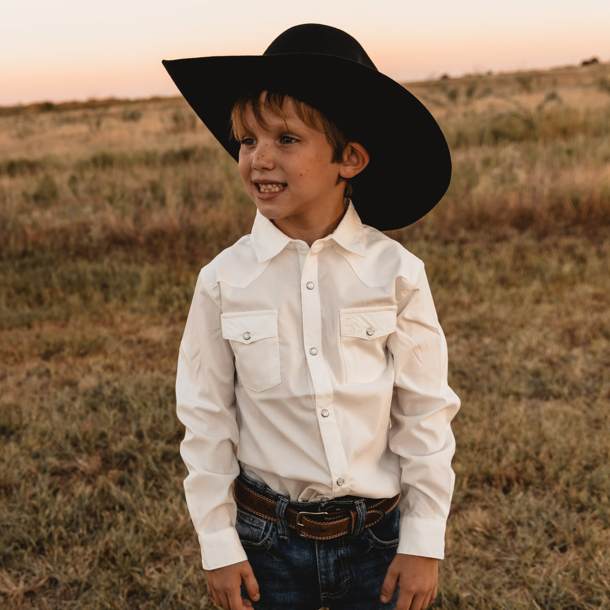 White Long Sleeve Pearl Snap (Toddler-Adult)