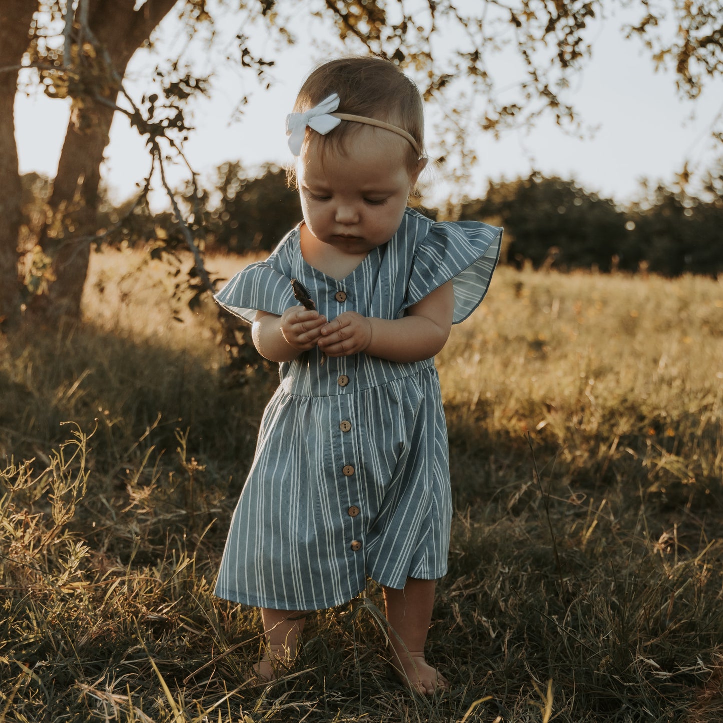 Vintage Blue Stripe Flutter Dress (Infant-Adult)