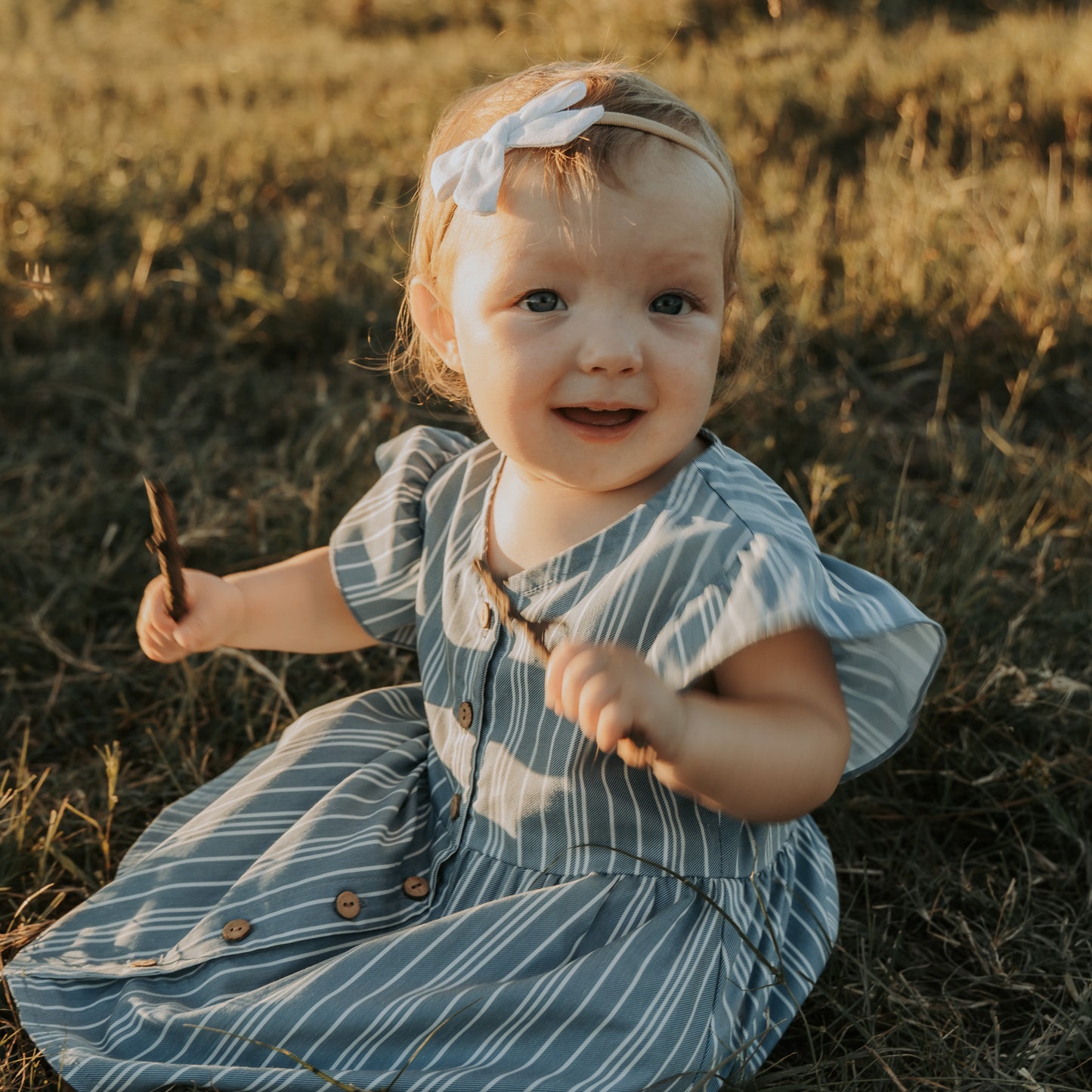 Vintage Blue Stripe Flutter Dress (Infant-Adult)