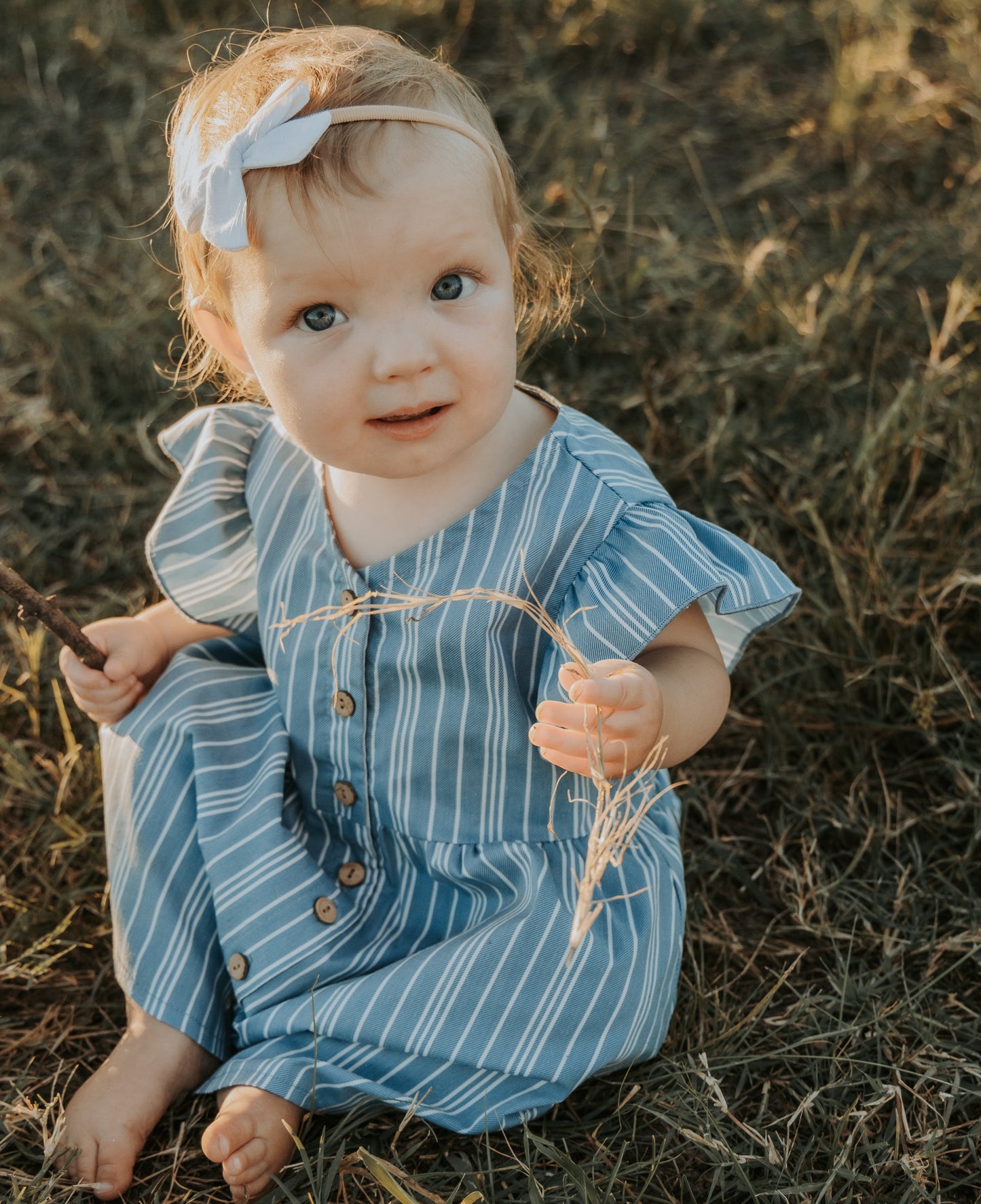 Vintage Blue Stripe Flutter Dress (Infant-Adult)